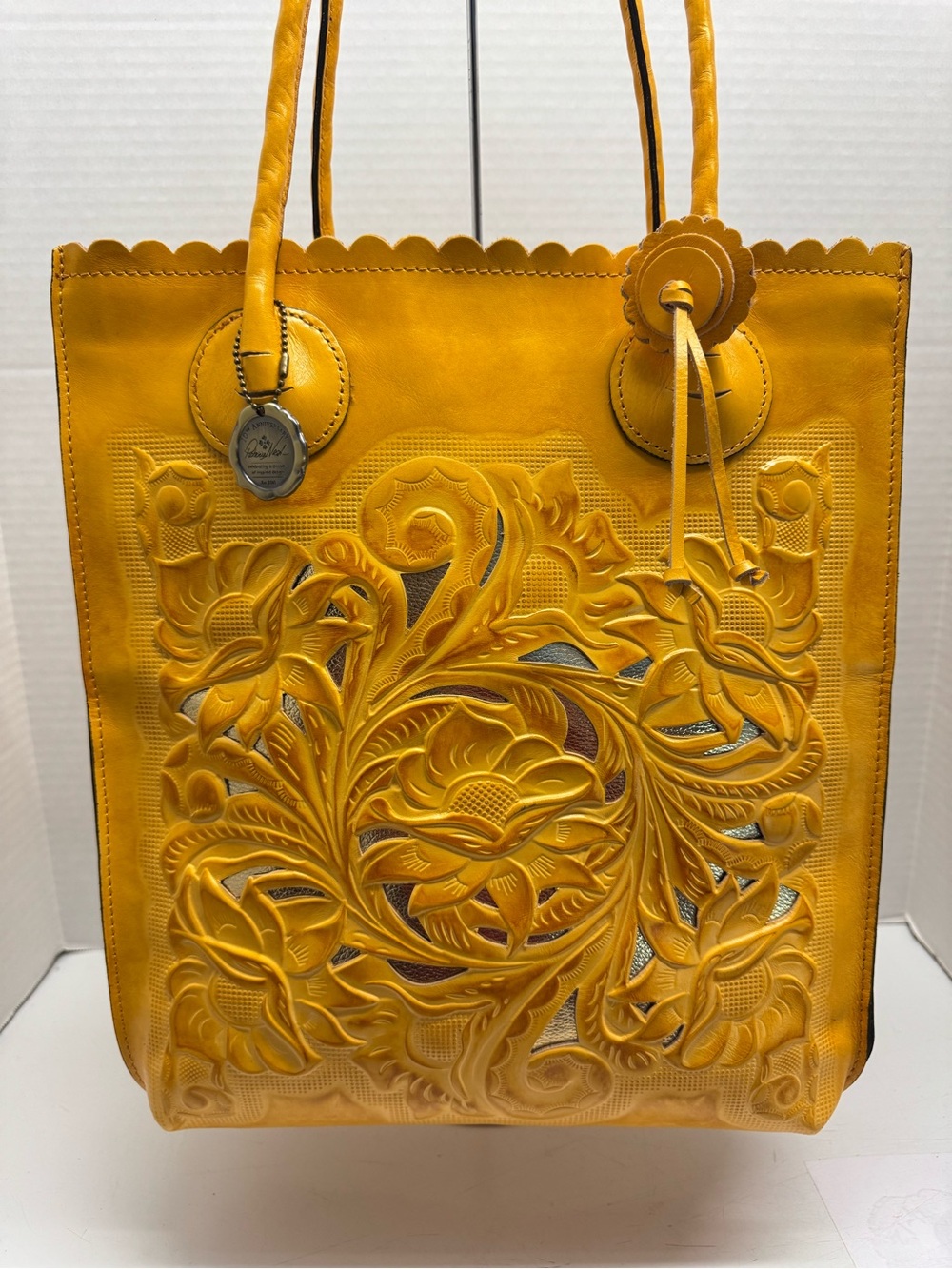 Brand NEW with Tag~Patricia Nash Goldenrod Leather Cavo Floral Tooled Tote
